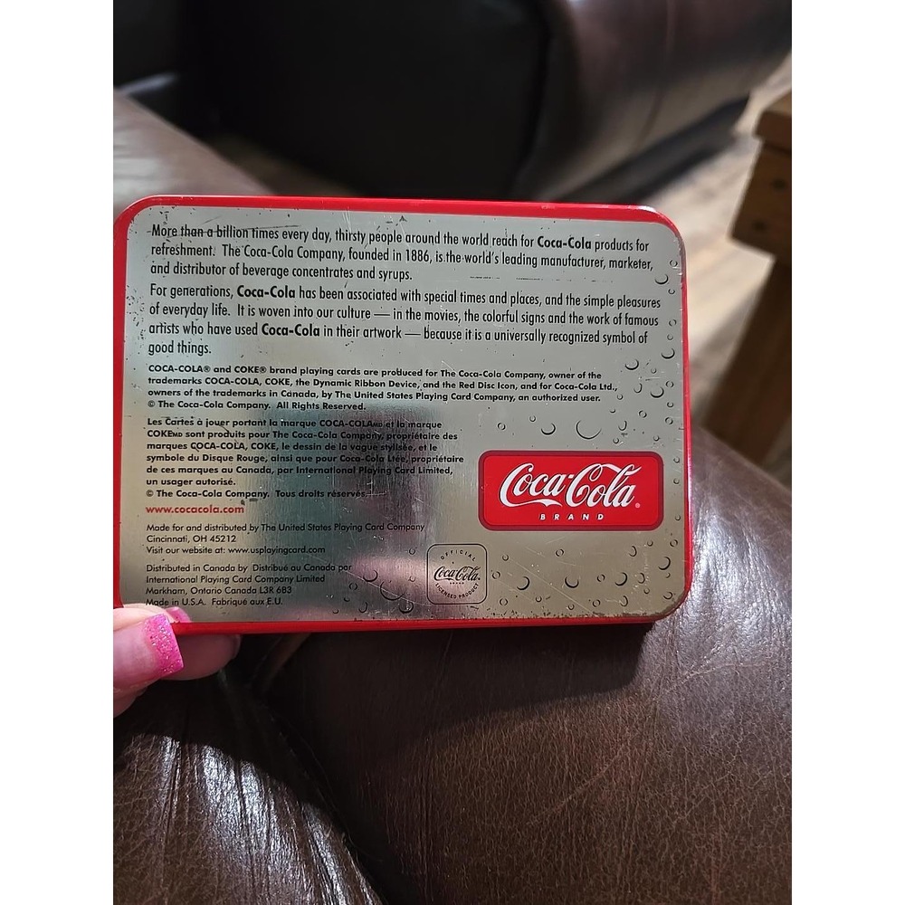 Coca-Cola Playing Cards 2 Deck Set in Embossed Metal Tin US Playing Card Co New - Picture 4 of 4